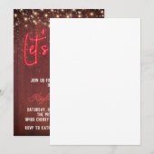 Neon Wooden Wall Let's Party Invitation Kaart (Voorkant / Achterkant)