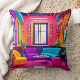Neon woonkamer met gedurfde kleuren kussen