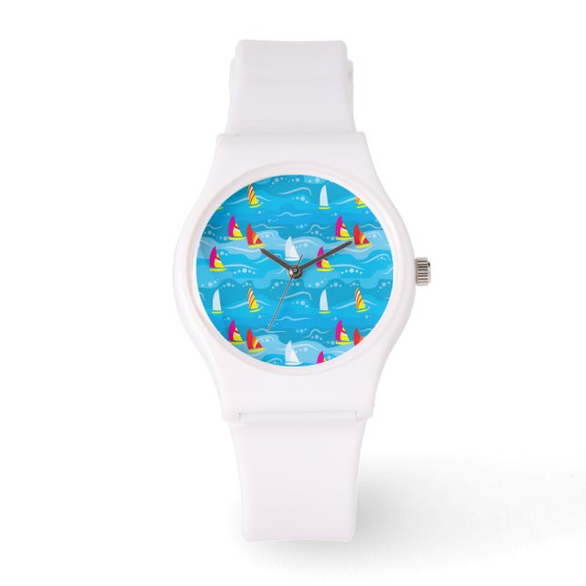 Neon Yacht Pattern Horloge (Voorkant)
