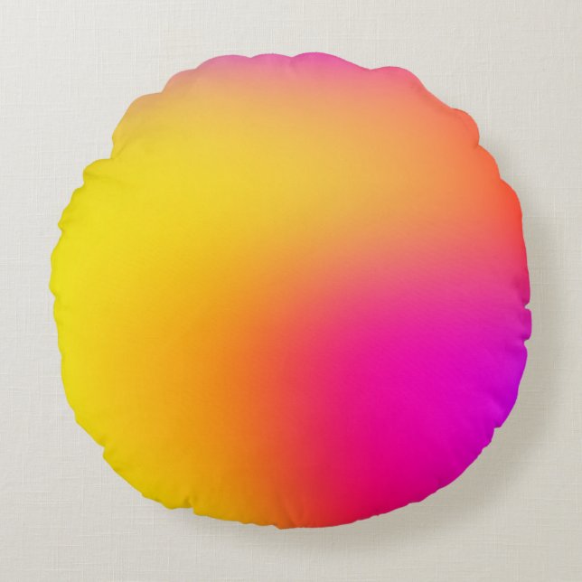 Neon Yellow en roze Rond Kussen (Voorkant)