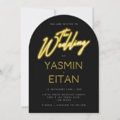 Neon Yellow Glow Script Black Arch Wedding Kaart (Voorkant)