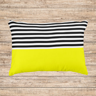 Neon Yellow met zwarte en witte strepen Accent Kussen
