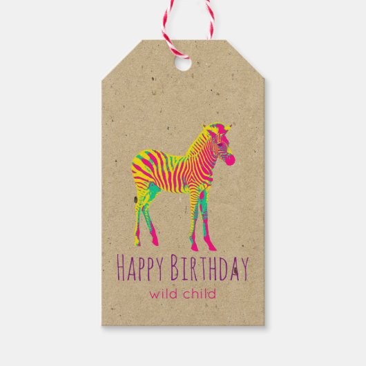 Neon Zebra Baby Animal Psychedelic Funky Retro Cadeaulabel (Voorkant)