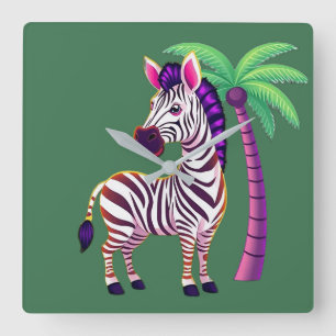 Neon Zebra Paradijs Vierkante Klok
