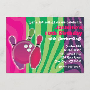Neon Zebra Print Bowling Glow Bowl Invitation
