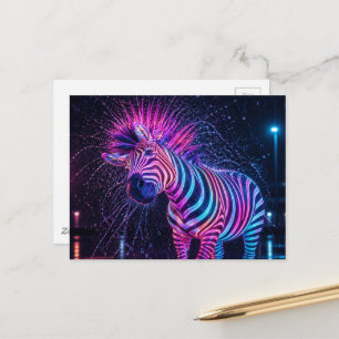 Neon Zebra Schudt de Regen Af Briefkaart