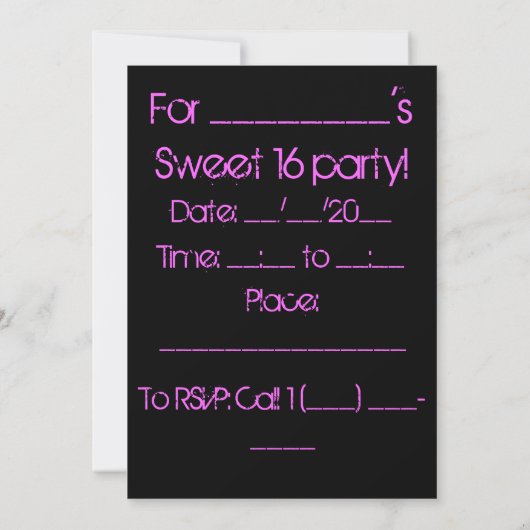 Neon Zebra Sweet 16 Invitation (Dos)