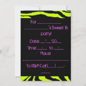 Neon Zebra Sweet 16 Invitation (Dos)
