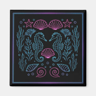 Neon zeepaarden paarse schelpen nautisch magneet