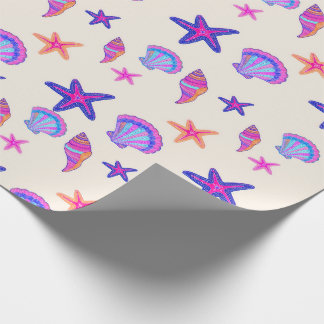 Neon Zeeschelp Mermaidcore Naadloos Patroon Cadeaupapier