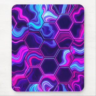 Neon Zeshoek Roze Paarse Marmer Abstract Patroon Muismat
