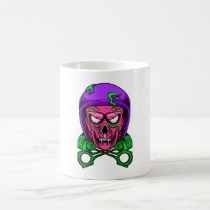 Neon Zombie Biker Schedel Kruis Zuigers Koffiemok