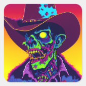Neon Zombie Cowboy Vierkante Sticker (Voorkant)