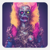 Neon Zombie Queen Vierkante Sticker (Voorkant)