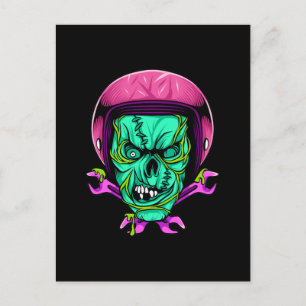 Neon Zombie Schedel Biker Helm Ontwerp Briefkaart