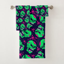 Neon Zombie Skulls Pattern Bad Handdoek