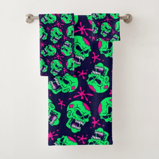 Neon Zombie Skulls Pattern Bad Handdoek (Insitu)