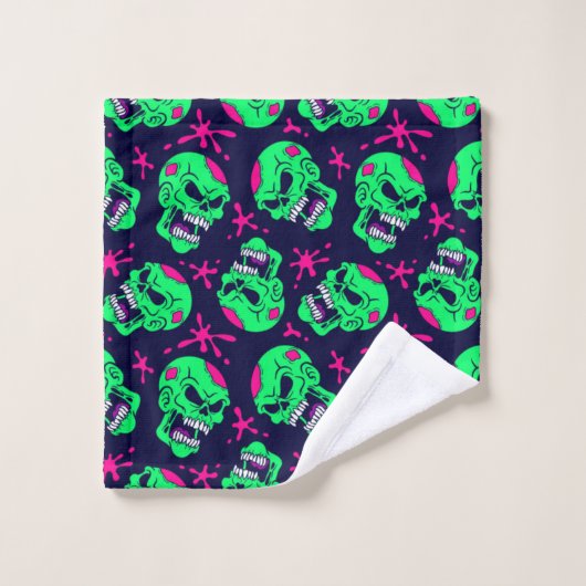 Neon Zombie Skulls Pattern Bad Handdoek (Wasdoekje)