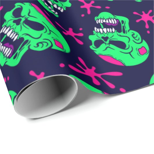Neon Zombie Skulls Pattern Cadeaupapier (Rol Hoek)