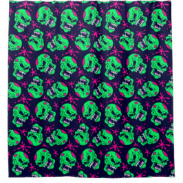 Neon Zombie Skulls Pattern Douchegordijn