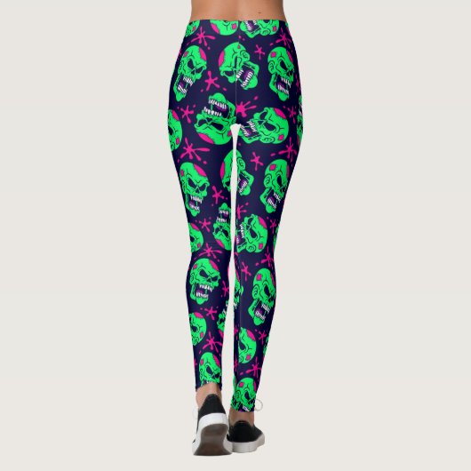 Neon Zombie Skulls Pattern Leggings (Achterkant)