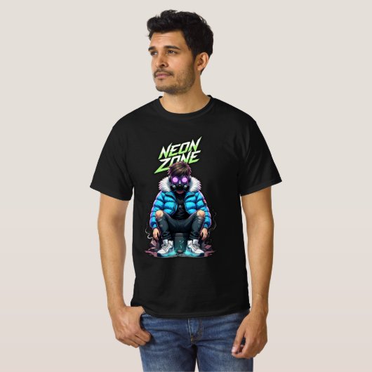 NEON ZONE – Cyberpunk Chill Crew Graphic T-Shirt (Voorkant volledig)
