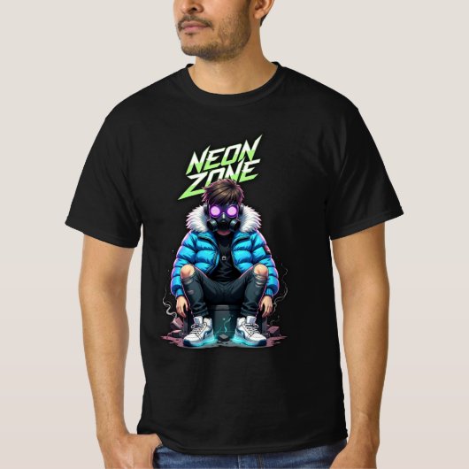 NEON ZONE – Cyberpunk Chill Crew Graphic T-Shirt (Devant)