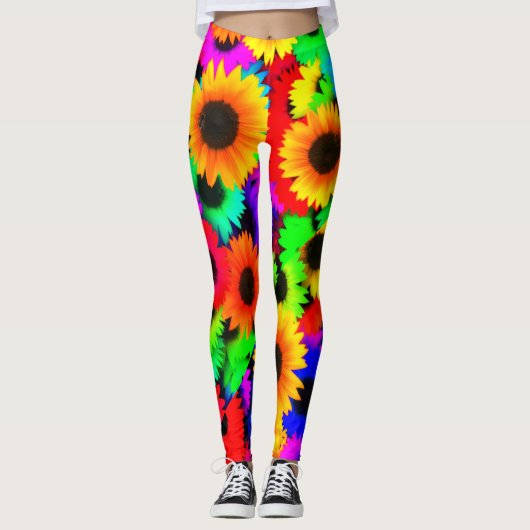 Neon Zonnebloemen 1960's Hippy Leggings (Voorkant)