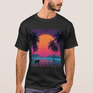 Neon Zonsondergang Kat op Cyberkust T-shirt