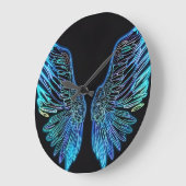 Neon zwart en blauwe engel Wing Wall Clock Grote Klok (Hoek)