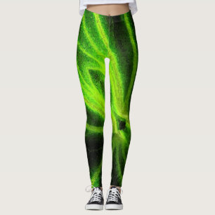 Neon Zwart Groen Abstract Patroon Leggings