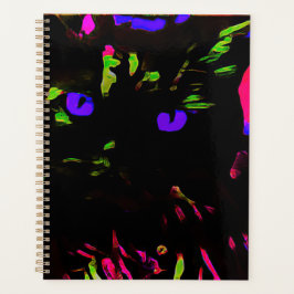 Neon Zwart Kat met Gloeiende Ogen Planner