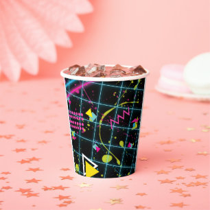 Neon Zwart Retro 80's 90's Verjaardagsfeestje Papieren Bekers