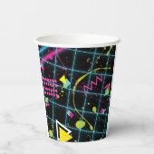 Neon Zwart Retro 80's 90's Verjaardagsfeestje  Papieren Bekers (Achterkant)
