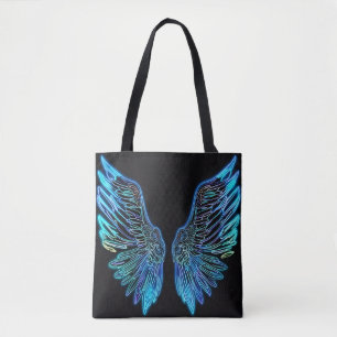 Neon zwarte en blauwe engelenvleugels draagtas