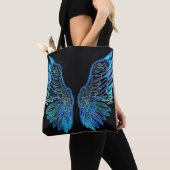 Neon zwarte en blauwe engelenvleugels draagtas (Dichtbij)