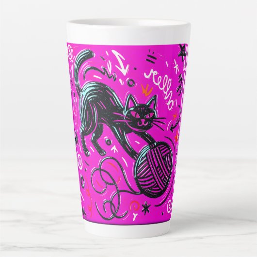 Neon Zwarte Kat Kunst Latte Mok (Voorkant)