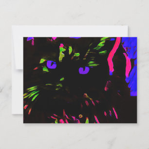 Neon zwarte kat met gloeiende ogen briefkaart