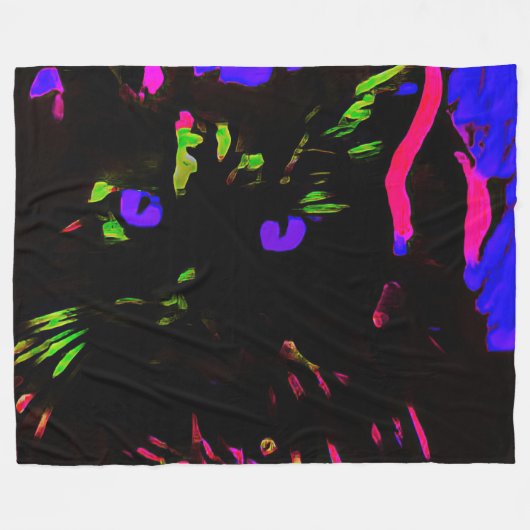 Neon zwarte kat met gloeiende ogen fleece deken (Voorkant (Horizontaal))
