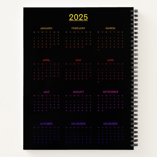 Neon zwarte kat met gloeiende ogen notitieboek (Achterkant)