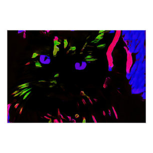 Neon zwarte kat met gloeiende ogen perfect poster