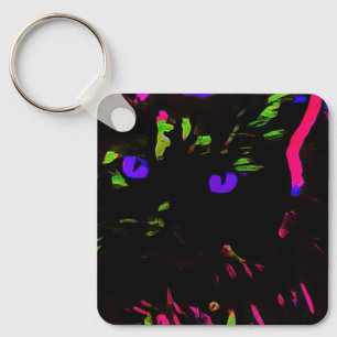 Neon zwarte kat met gloeiende ogen sleutelhanger