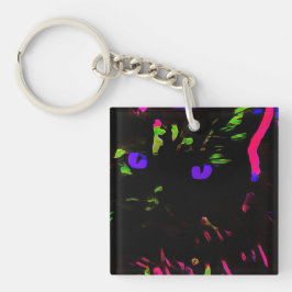 Neon zwarte kat met gloeiende ogen sleutelhanger