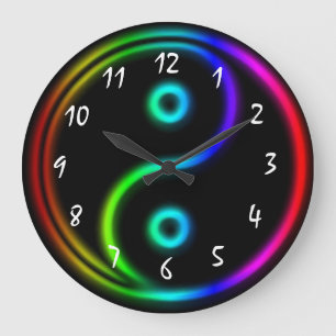 Neonachtige Regenboog Yin Yang Grote Klok