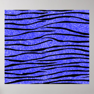 Neonblauwe glitterzebralijnen poster