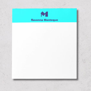 Neonblauwe minimale gepersonaliseerde naammonogram notitieblok