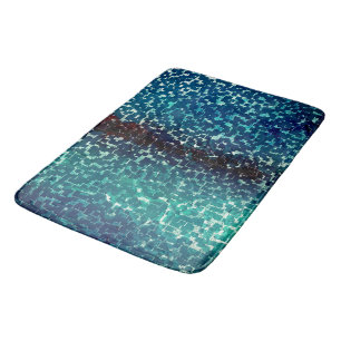 Neonblauwe mozaïekstijl boven ruw gehamerd glas badmat