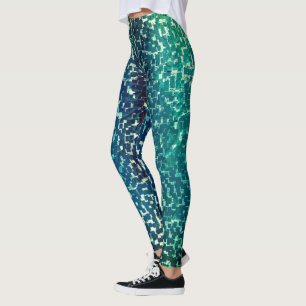 Neonblauwe mozaïekstijl boven ruw gehamerd glas leggings
