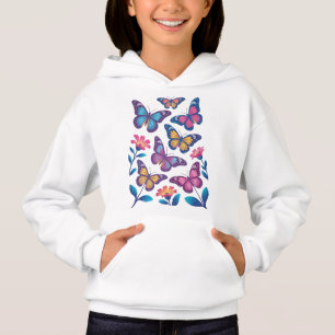 Neonbloemen met zes gloeiende vlinders