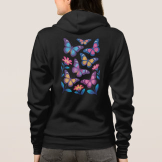 Neonbloemen met zes gloeiende vlinders hoodie